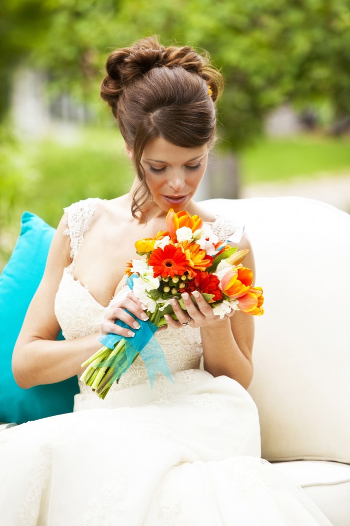 tangerine and teal bride
