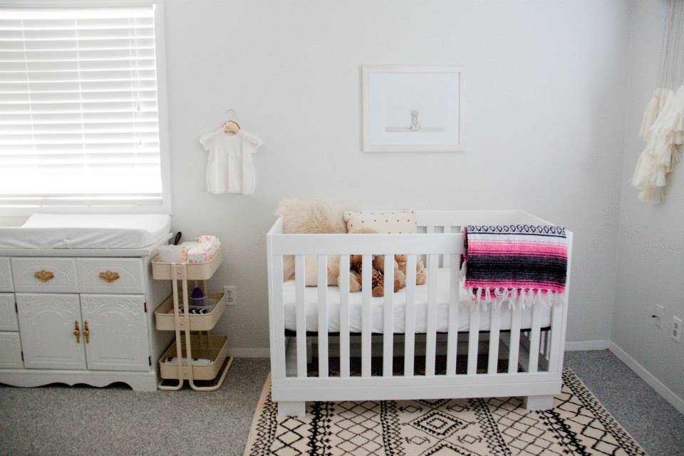 baby-girl-nursery-pink-ombre-baskets-white-ikea-gold-crib-nursery-gold-animal