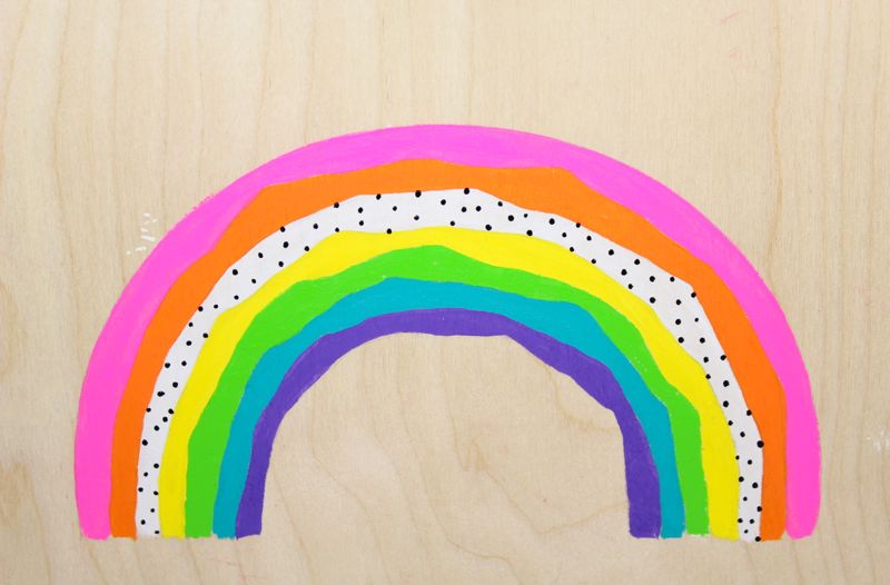 rainbow-pink-orange-yellow-green-blaick-polka-dots