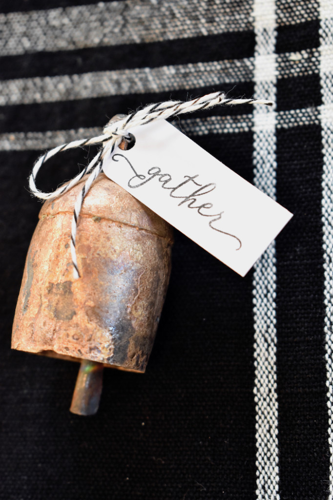 antique bell with gather tag for holiday decor