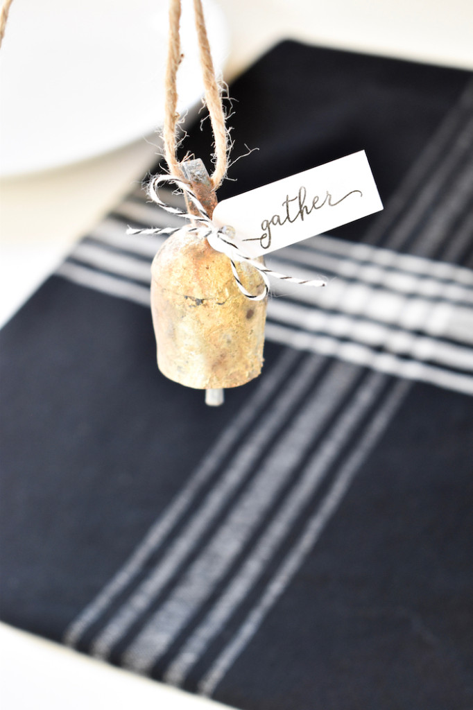 bell with gather tag for thanksgiving table setting
