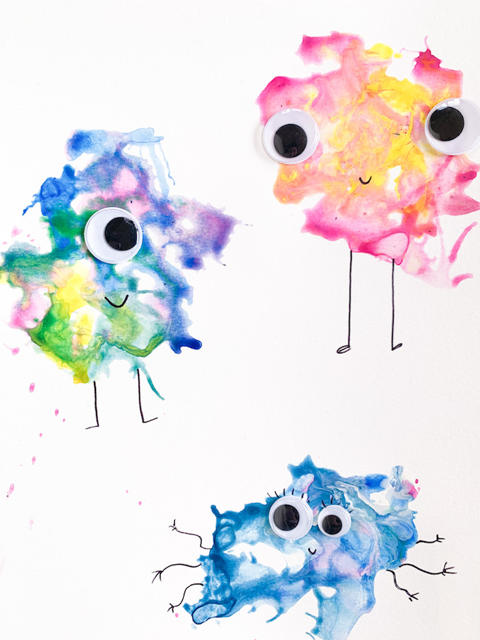 DIY blow art with a straw-googly eye monsters art for kids