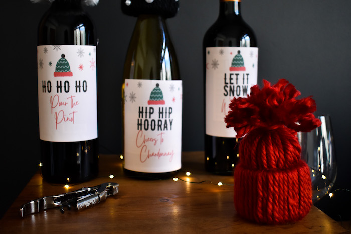 let it snow-wine labels-beanie-wine-toppers-diy-holiday