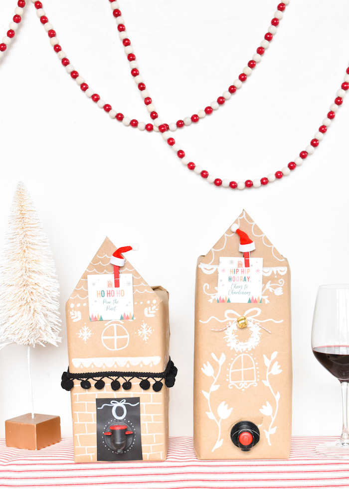 diy boxed wine gingerbread houses-holiday DIY