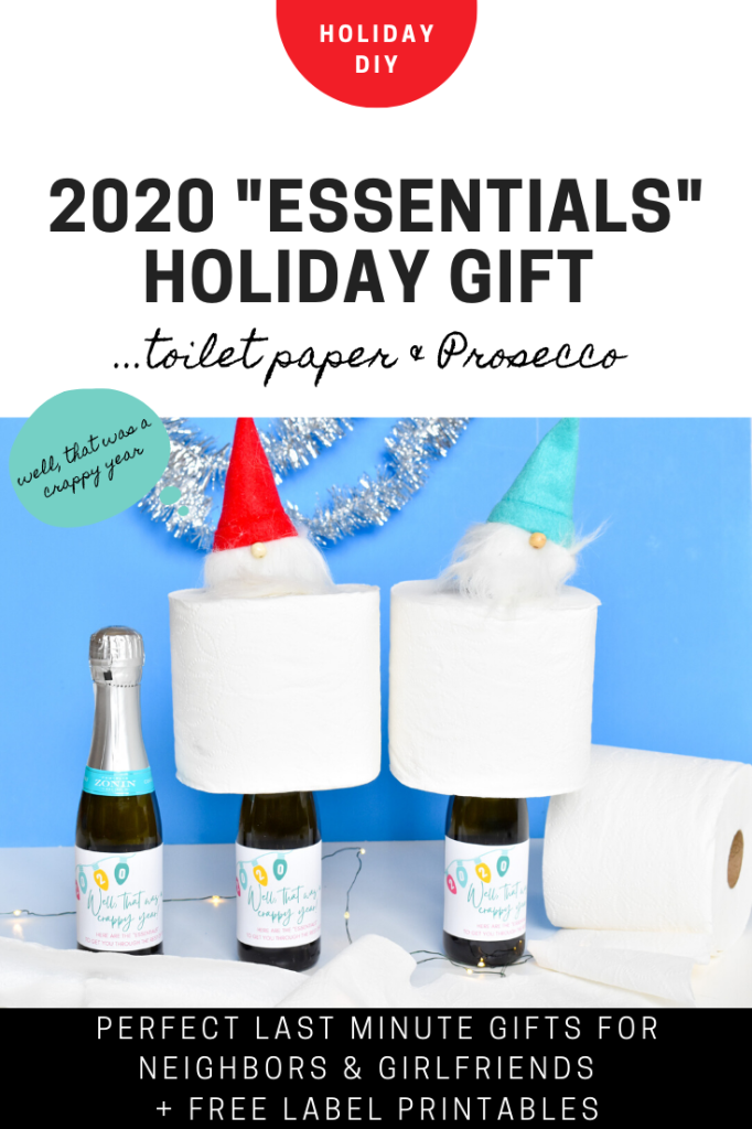 DIY toilet paper and prosecco holiday gift and free printable