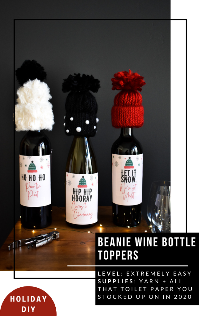DIY beanie wine bottle toppers-holiday-gift-wine-lovers-winter-cozy