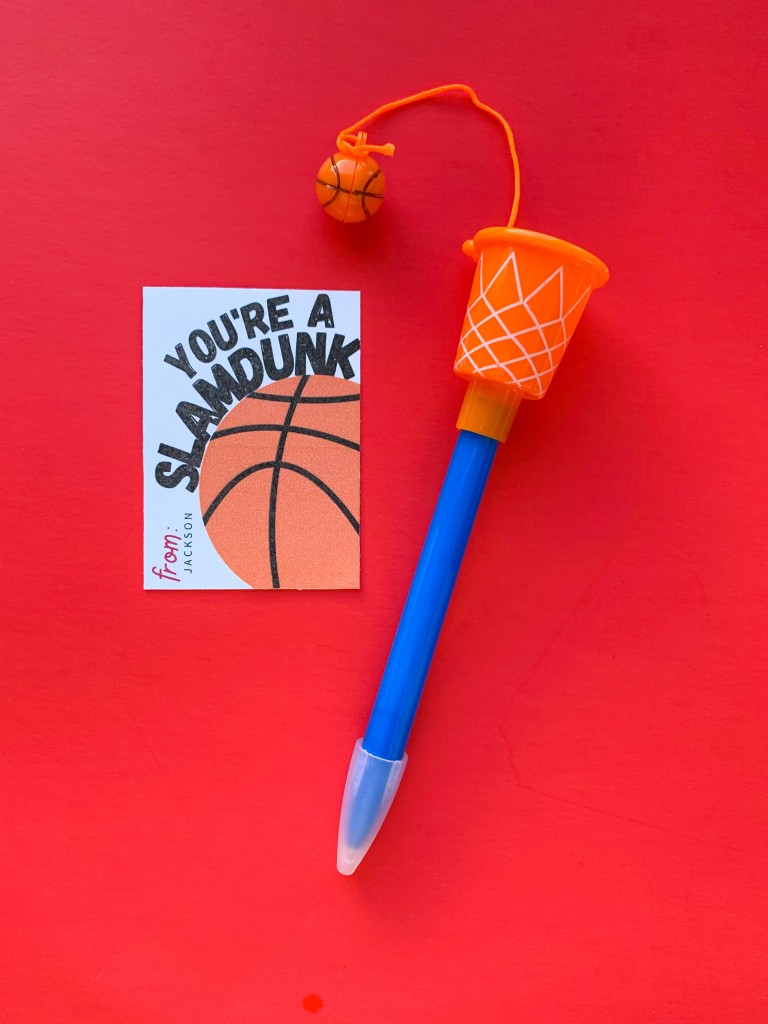 you're a slam-dunk - kids valentine and basketball pen